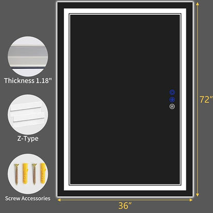 72"x36" LED Bathroom Mirror with Lights,Anti-Fog,3 Color Modes