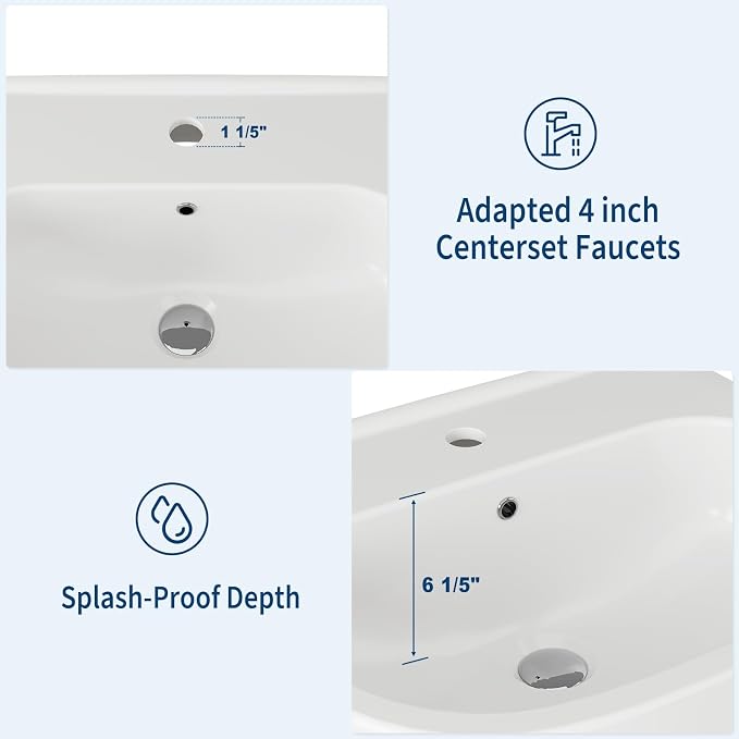 Pedestal Sink - 3 Hole Rectangular Porcelain Pedestal Sink Combo for Bathroom, 4-Inch Center Faucet Holes, White Color with Overflow and Backsplash