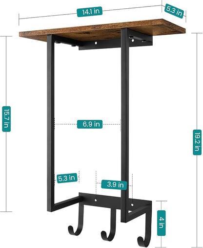 ELITEROO Towel Racks for Bathroom Wall Mounted, Hanging Towel Holder | Wood Towel Rack Shelf with 3 Hook for Washcloths Hand Towel, Bath Towel Storage Organizer for Bathroom, RV, Rustic Brown