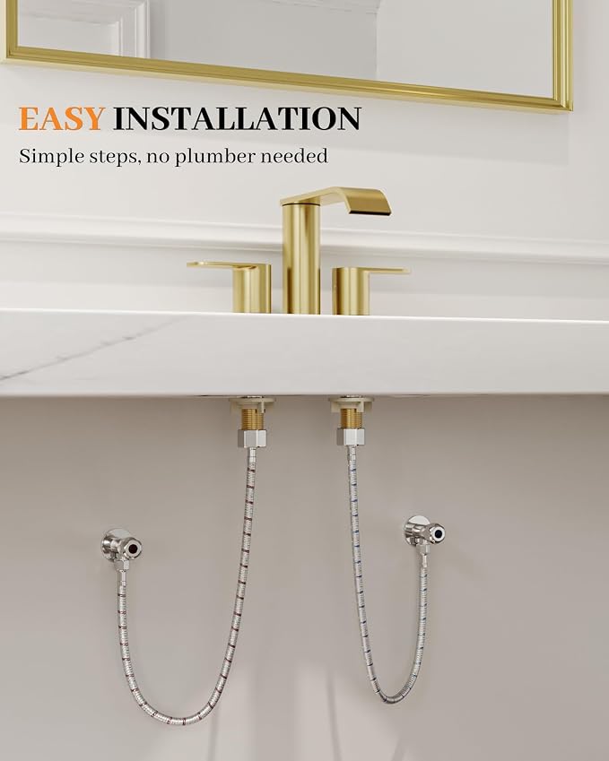 Homevacious Brushed Gold Bathroom Faucets Waterfall 4 Inch Centerset | Bathroom Sink Faucet Stainless Steel with Pop up Sink Drain Supply Hose Basin Mixer Tap for Vanity RV 2 or 3 Hole Sink