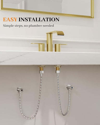 Homevacious Brushed Gold Bathroom Faucets Waterfall 4 Inch Centerset | Bathroom Sink Faucet Stainless Steel with Pop up Sink Drain Supply Hose Basin Mixer Tap for Vanity RV 2 or 3 Hole Sink