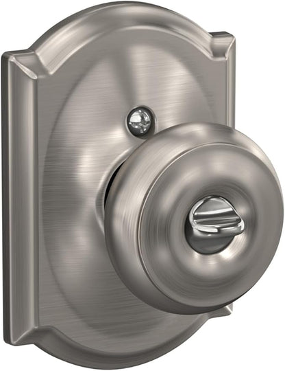 SCHLAGE F51A GEO 619 CAM Georgian Knob with Camelot Trim Keyed Entry Lock, Satin Nickel