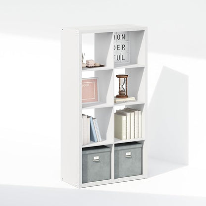 Furinno Simple Cube Storage Organizer, 8-Cube Display Shelf, Open Back Shelving Unit, Storage Shelves, Extra Thick Frame, for Organization and Storage, Living Room, Home Office, White