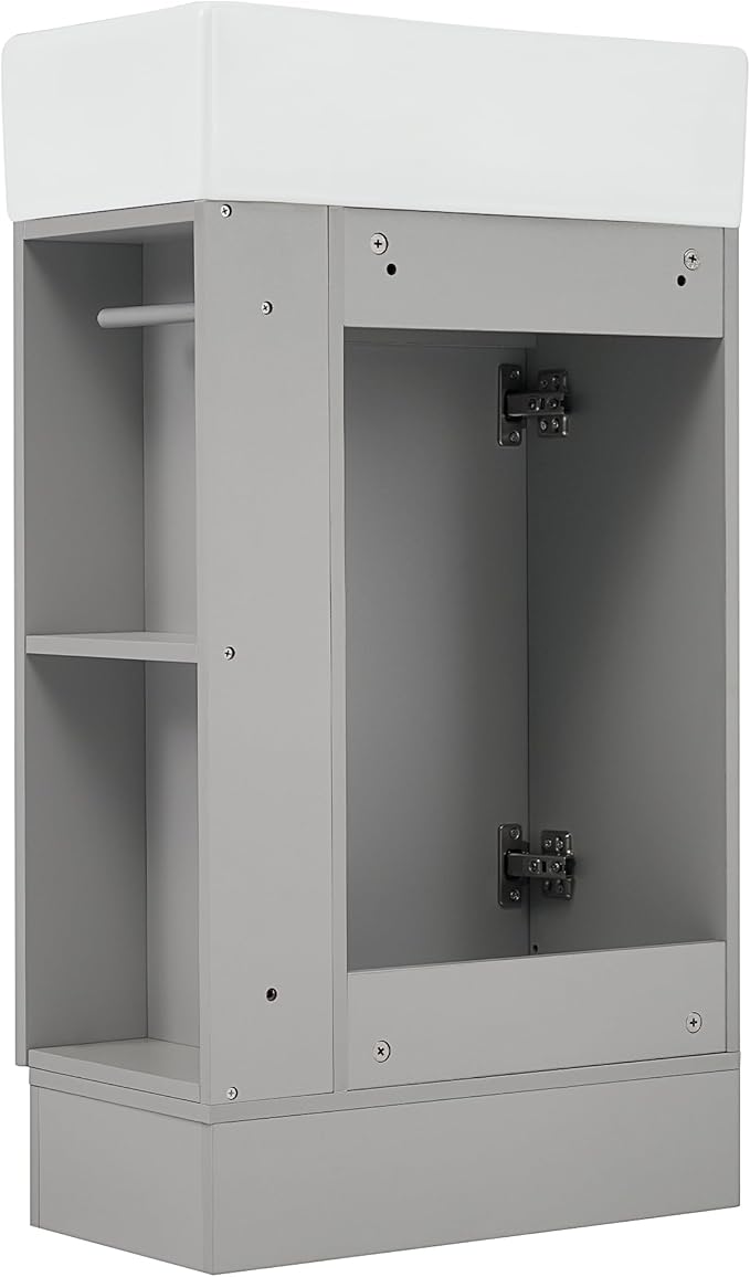 Harper & Bright Designs 18.6" Bathroom Vanity with Sink, Free Standing Single Basin Vanity Set with Storage Cabinet & Two-Tier Shelf, Wooden Cabinet with Ceramic Basin for Bathroom, Grey