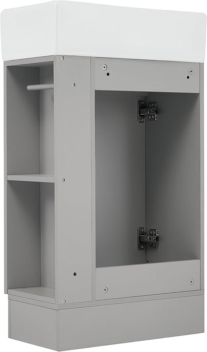 Harper & Bright Designs 18.6" Bathroom Vanity with Sink, Free Standing Single Basin Vanity Set with Storage Cabinet & Two-Tier Shelf, Wooden Cabinet with Ceramic Basin for Bathroom, Grey