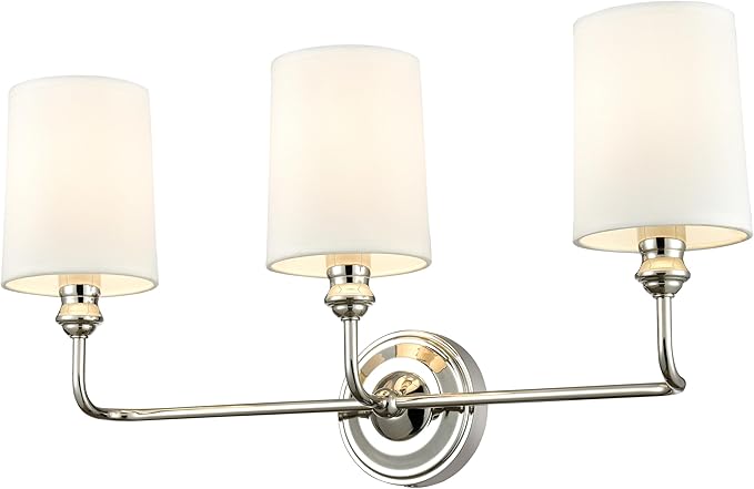 ML Lighting | Leena Collection | 99803-PN | Indoor 3 Light Vanity in Polished Nickel with White Fabric Shade | Elegant and Versatile Design for Any Bathroom