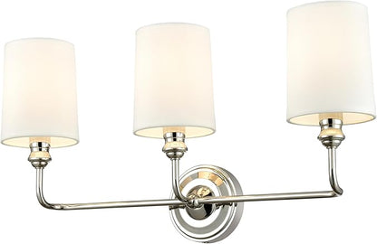 ML Lighting | Leena Collection | 99803-PN | Indoor 3 Light Vanity in Polished Nickel with White Fabric Shade | Elegant and Versatile Design for Any Bathroom