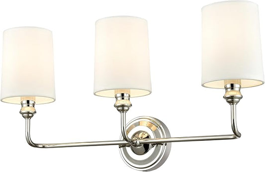 ML Lighting | Leena Collection | 99803-PN | Indoor 3 Light Vanity in Polished Nickel with White Fabric Shade | Elegant and Versatile Design for Any Bathroom