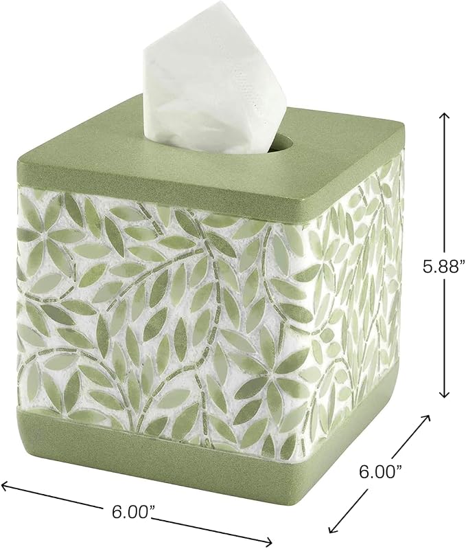 Avanti Linens - Tissue Box Cover, Resin Countertop Accessories, Guest Bathroom Essentials (Stratford Collection, Green)