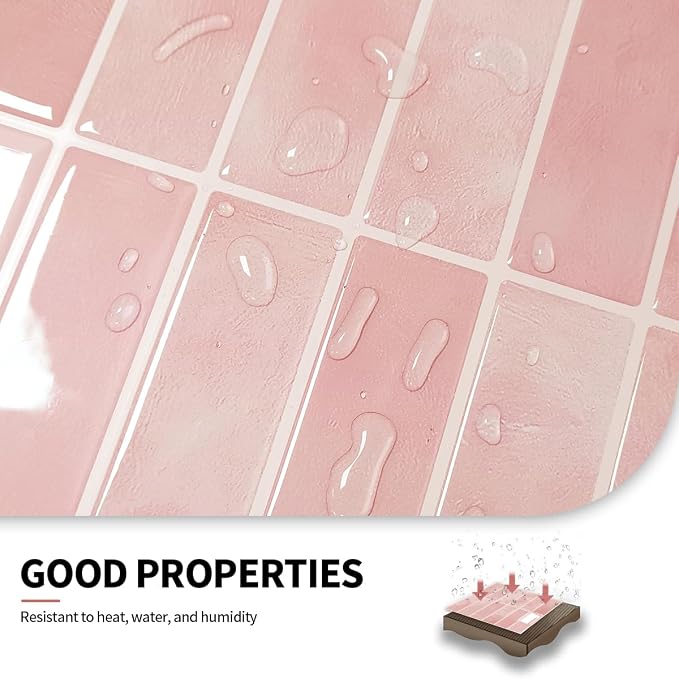 Peel and Stick Backsplash 3D Wall Tiles,Self-Adhesive,Oil Proof,Waterproof, Removable Wall Panels for Kitchen & Bathroom,Modern Design, Easy Install (10.7ft，12x9 inch,14 Pack) (Pink)