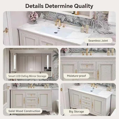 American Minimalist Bathroom Vanity with Sink Mirror 36-92IN, Premium Solid Wood Vanity with LED Lighting& Defogging