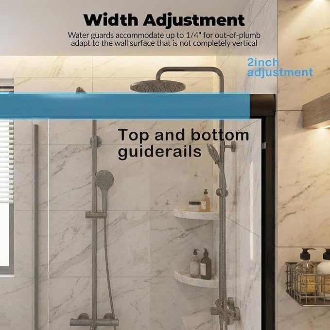 Sliding Shower Door, Adjustable 44"-48" W x 72" H with Double 6mm (1/4") SGCC Tempered Glass Panels, Fully Framed Matte Black Aluminum Alloy, Square Track, Bypass Design