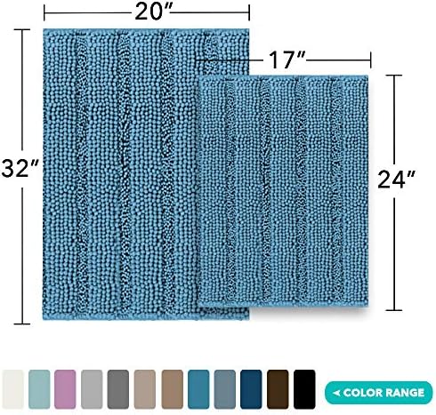 Turquoize Bathroom Rug Set, 2 Piece Soft Absorbent Chenille Bath Rug Set