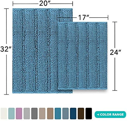 Turquoize Bathroom Rug Set, 2 Piece Soft Absorbent Chenille Bath Rug Set