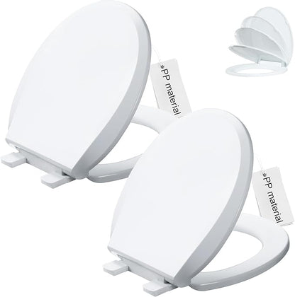 Angol Shiold 2-Pack Round Toilet Seat Soft Close & Quick Release, White Plastic Toilet Seats Cover Rust-Proof(16.5",Modern)