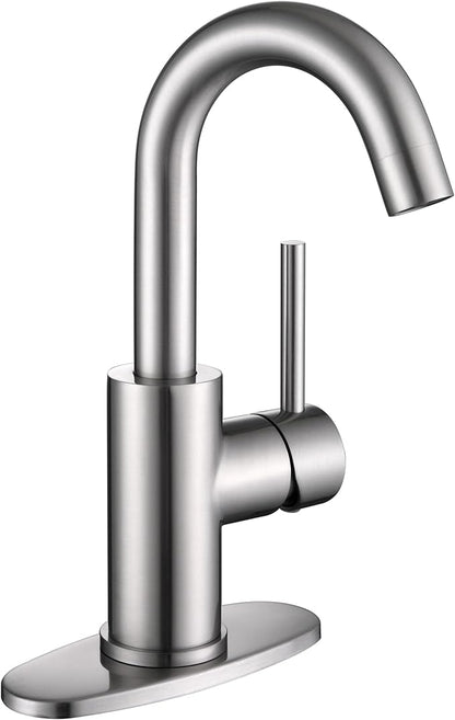 Brushed Nickel Bar Sink Faucet, Wet bar Faucet with 3 Hole Deck Plate and Supply Lines, Stainless Steel Single Handle Faucet for Bar Sink, Bathroom and Mini Kitchen Sink JU1100-BN