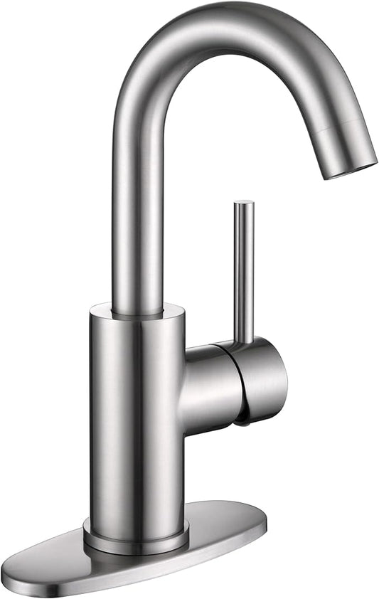 Brushed Nickel Bar Sink Faucet, Wet bar Faucet with 3 Hole Deck Plate and Supply Lines, Stainless Steel Single Handle Faucet for Bar Sink, Bathroom and Mini Kitchen Sink JU1100-BN