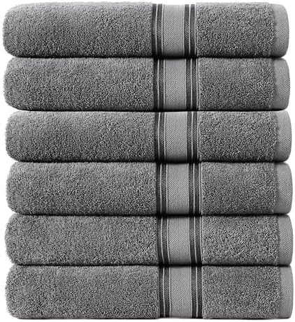 LANE LINEN Luxury Bath Towels Set of 6 (24" x 48") - 100% Cotton, Quick Dry, Soft Bathroom Towels - Cool Grey
