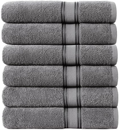 LANE LINEN Luxury Bath Towels Set of 6 (24" x 48") - 100% Cotton, Quick Dry, Soft Bathroom Towels - Cool Grey