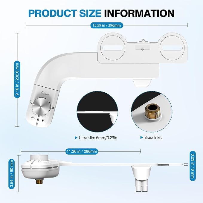 Non-Electric Bidet Attachment, Self-Clean Dual Nozzles, Adjustable Pressure | Ultra Slim Intuitive One-Touch, Retractable Nozzle Structure, Cold Water Rear & Feminine Washing Modes, Stainless Steel Iniet