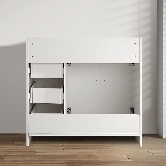 36inch Bathroom Vanity Without Sink,Bathroom Storage Cabinet with 2 Soft Closing Doors & 3 Full Extension Drawers,White