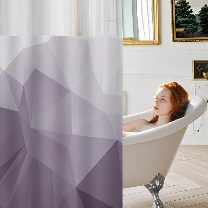 No Hook Shower Curtain with Snap in Liner Set, Purple, 71x74 | Waterproof Fabric for Bathroom, Modern Hotel Style Ombre Design, Mesh Top Window, Machine Washable, Quick Install