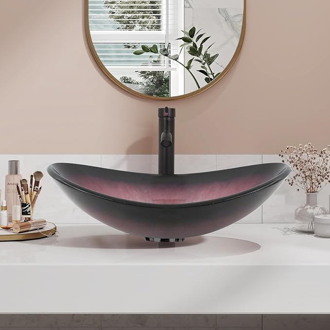 30" Barn Door Bathroom Vanity, Farmhouse Style Standing Pedestal Cabinet with Pink Boat Glass Vessel Sink