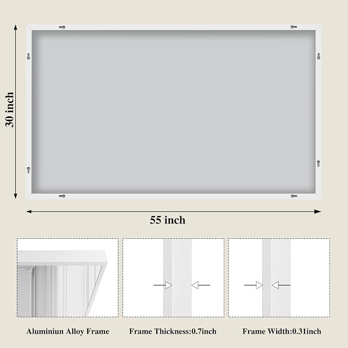 Koonmi White Rectangle Wall Mirror, 30x55 Inch Bathroom Mirror, Aluminum Frame Vanity Mirror for Entryway, Living Room, Bedroom Bathroom, Hangs Horizontally or Vertically