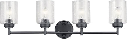 Kichler Winslow 30" 4-Light Vanity Light in a Rich Black with Clear Seeded Glass for Bathroom and Powder Room Vanity, Luxe Industrial Style, (30" x 9.25"), 45887BK