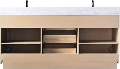 HOMEBEYOND 72 Inch Bathroom Vanity with Double Sink & Ceramic Top, MDF Material Vanity Cabinet with Basin Combo, Soft-Closing Doors, Removable Shelf, Backsplash