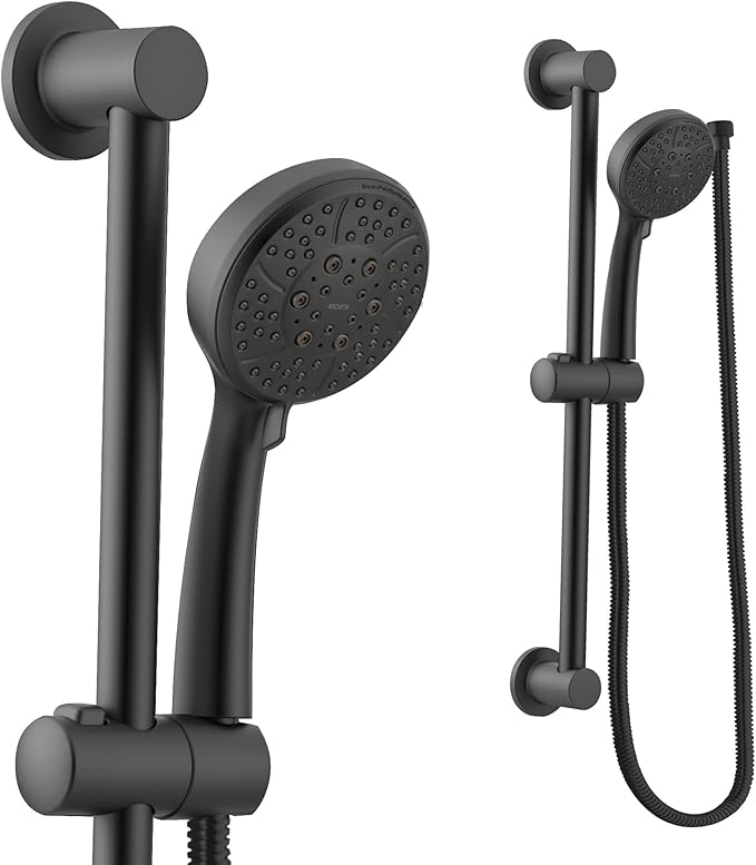 Moen Matte Black Eco-Performance 4-Spray Pattern Detachable Handheld Showerhead with 69-Inch-Long Hose and 30-Inch Slide Bar, 3669EPBL