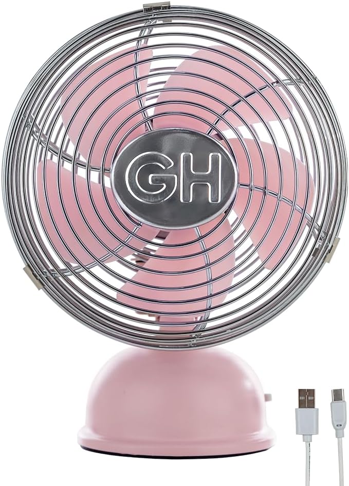 Good Housekeeping 5" All-Metal (92526) USB Desktop Laptop Nightstand Fan with Oscillation (Pink)