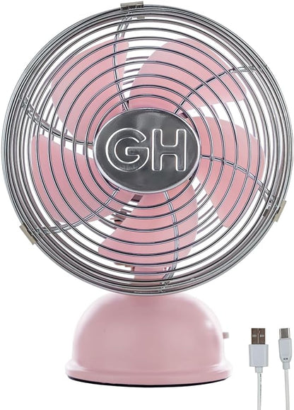 Good Housekeeping 5" All-Metal (92526) USB Desktop Laptop Nightstand Fan with Oscillation (Pink)