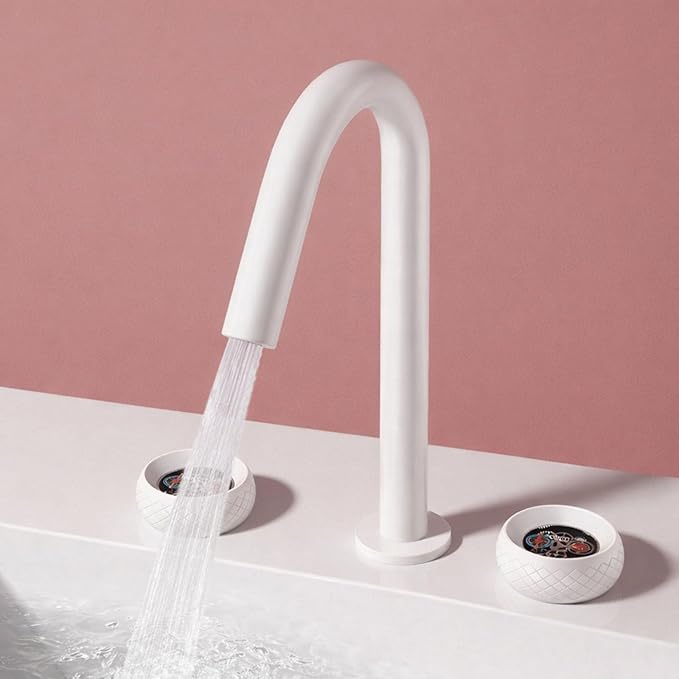 Wide Spread Bathroom Faucets for Sink 3 Hole Dual Mode 2 Knob Restroom Faucet Brass,White