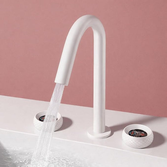 Wide Spread Bathroom Faucets for Sink 3 Hole Dual Mode 2 Knob Restroom Faucet Brass,White