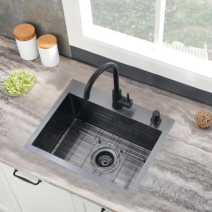 20 Inch Black Drop In Bar Sink Small Kitchen Sink | 20x16 Small Stainless Steel Outdoor Rv Sink Top Mount 16 Gauge Single Bowl Kitchen Sink with Drain