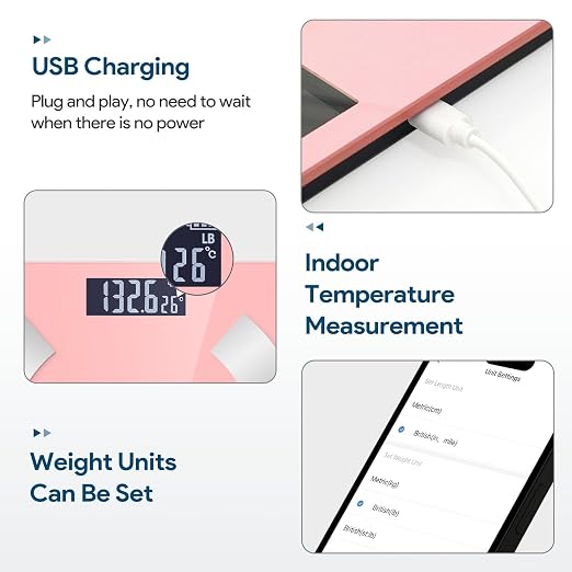 Digital Smart Scale for Body Weight and Body Composition – BMI, Body Fat, Muscle Mass Reading, Bluetooth Sync with Compatible Apps, Personal Use at Home【Pink】