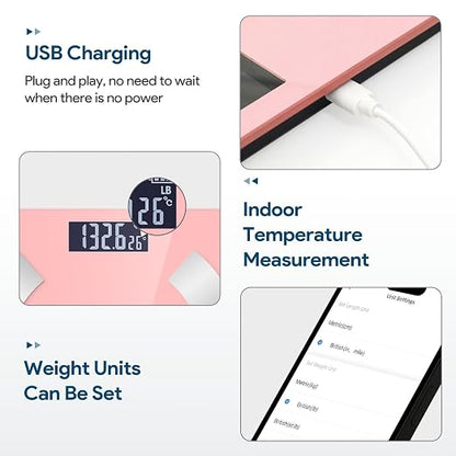 Digital Smart Scale for Body Weight and Body Composition – BMI, Body Fat, Muscle Mass Reading, Bluetooth Sync with Compatible Apps, Personal Use at Home【Pink】