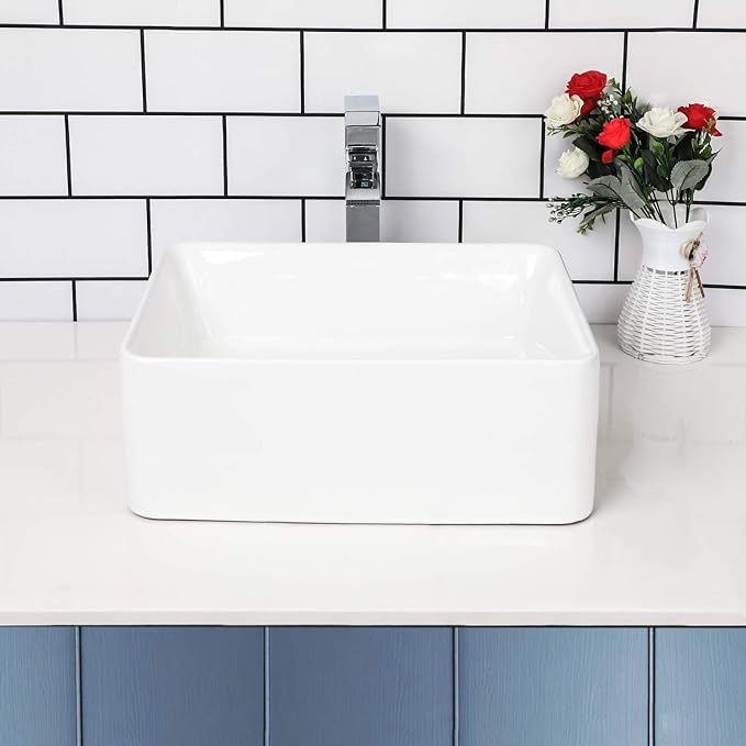 Rectangular Vessel Sink - 18" x 13" Modern Bathroom Vessel Sink White Porcelain Ceramic Rectangle Above Counter Vessel Vanity Sink Art Basin