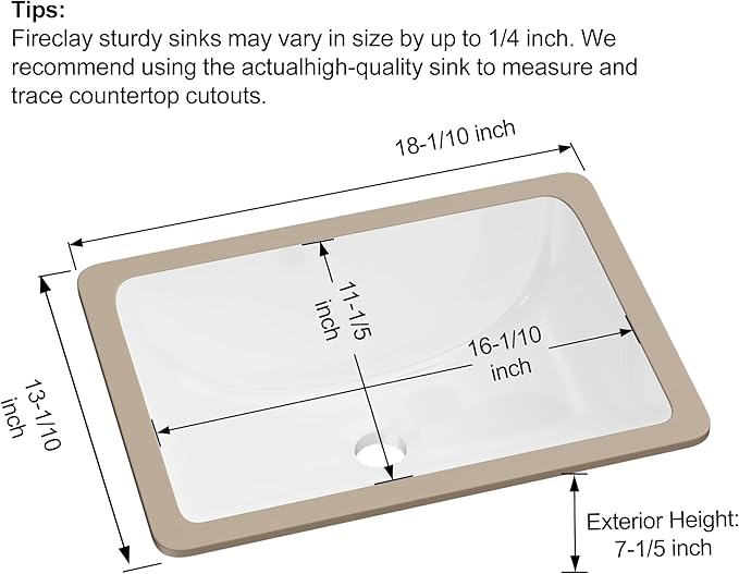 Undermount Bathroom Sink Rectangle, Hugsleek Interior Bowl Size 16 x 11 inch White Porcelain Ceramic Vessel Sink Under Counter Exterior Size 18x13in Rectangular Bath Sink Basin Lavatory Fireclay
