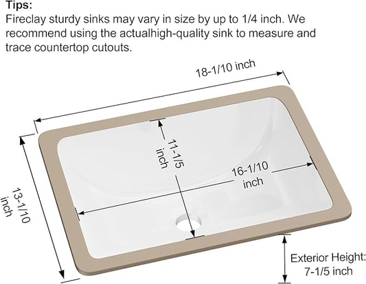 Undermount Bathroom Sink Rectangle, Hugsleek Interior Bowl Size 16 x 11 inch White Porcelain Ceramic Vessel Sink Under Counter Exterior Size 18x13in Rectangular Bath Sink Basin Lavatory Fireclay