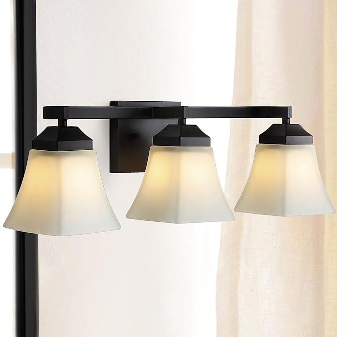 JONATHAN Y 24" Oil Rubbed Bronze Modern Cottage LED Vanity Light Wall Sconce, Farmhouse Wall Lamp for Bathroom Mirror Kitchen, White Glass Shade, LED Bulb Included (JYL7524A)