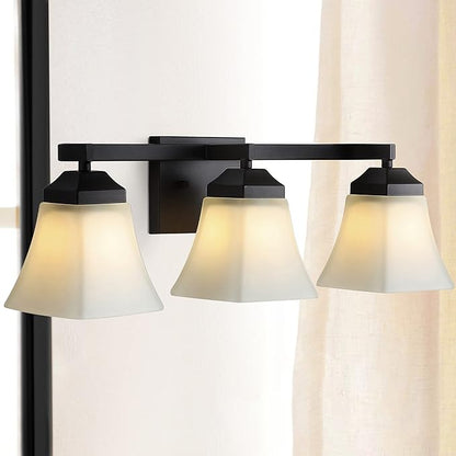 JONATHAN Y 24" Oil Rubbed Bronze Modern Cottage LED Vanity Light Wall Sconce, Farmhouse Wall Lamp for Bathroom Mirror Kitchen, White Glass Shade, LED Bulb Included (JYL7524A)