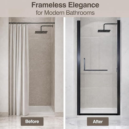 34-35.2" W x 72" H Single Frameless Pivot Swing Shower Door | 1/4" Clear SGCC Tempered Glass with a 30.2" walk-in opening, Matte Black Finish, Adjustable Width, Reversible Installation