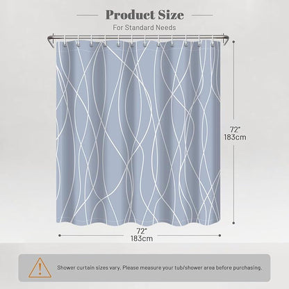 Striped Shower Curtain for Bathroom, Light Blue, 72" W x 72" L | with Hooks, Modern Hotel Style, Water Repellent, Washable, Weighted Hem