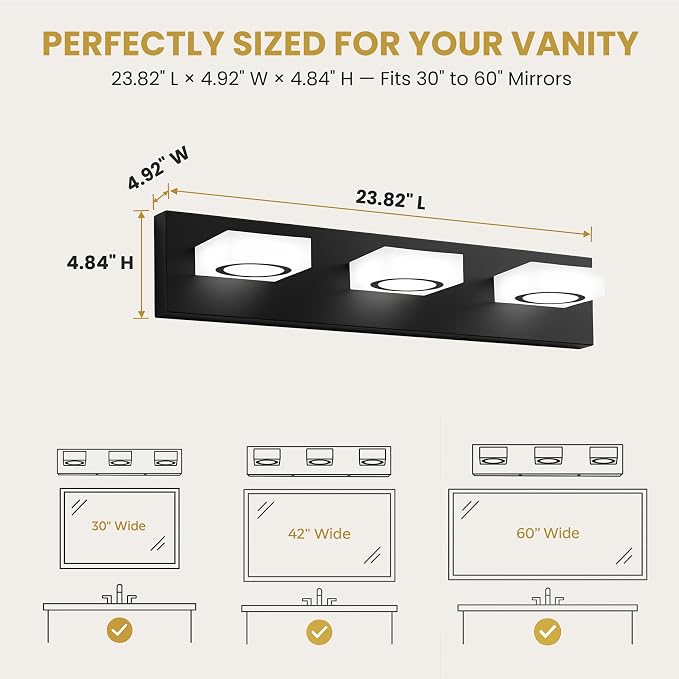 Bathroom Vanity Light, 3-Light 24 Inch Matte Black 5CCT 2700-6500K LED Bathroom Light Fixtures Over Mirror, Vanity Lighting Modern Bath Wall Sconce for Mirror Bedroom Living Room