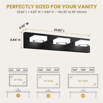 Bathroom Vanity Light, 3-Light 24 Inch Matte Black 5CCT 2700-6500K LED Bathroom Light Fixtures Over Mirror, Vanity Lighting Modern Bath Wall Sconce for Mirror Bedroom Living Room