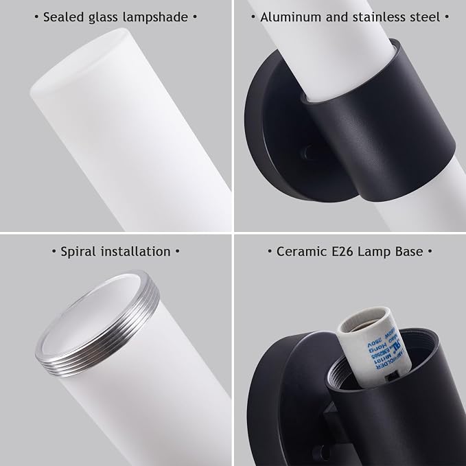 29" Modern Wall Sconce with Frosted Glass Shades, for Bathroom Mirror Bedroom Living Room Hallway, Black Finish