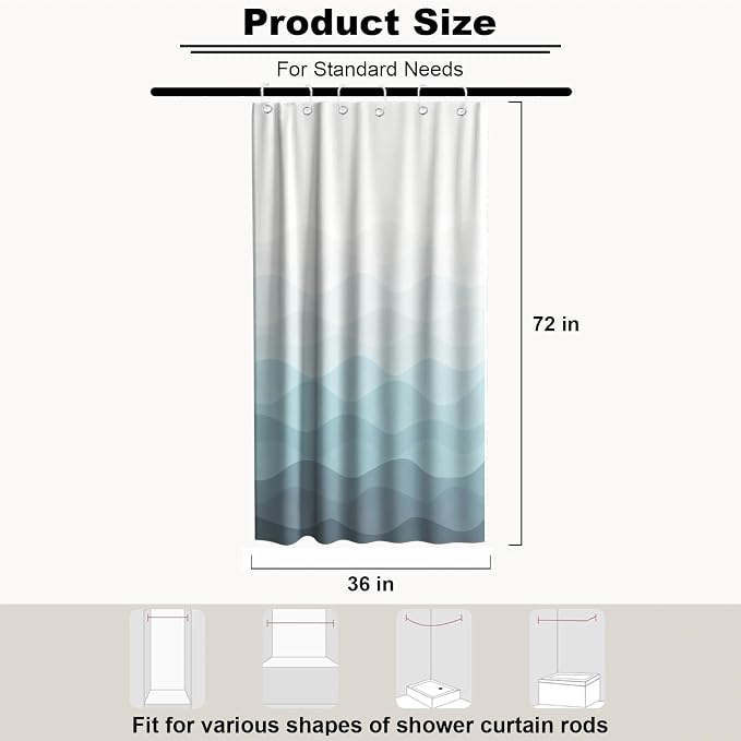 Modern Ocean Abstract Shower Curtain Striped Aesthetic Funky Minimalist | Art Shower Curtains for Bathroom, Waterproof Bath Curtain with Hooks Machine Washable Bathtub Curtains 36x72 Inch Blue