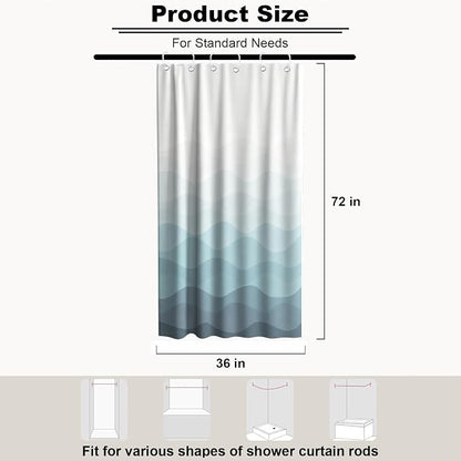 Modern Ocean Abstract Shower Curtain Striped Aesthetic Funky Minimalist | Art Shower Curtains for Bathroom, Waterproof Bath Curtain with Hooks Machine Washable Bathtub Curtains 36x72 Inch Blue